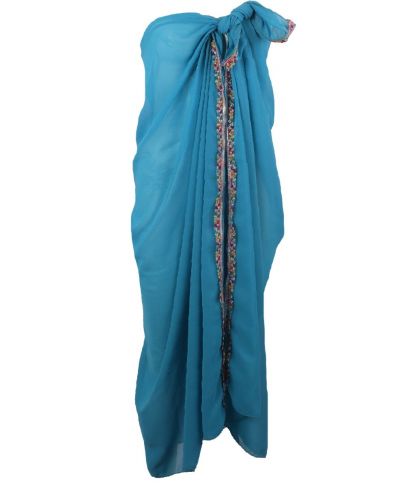Turquoise crêpe voile pareo met sierbandje