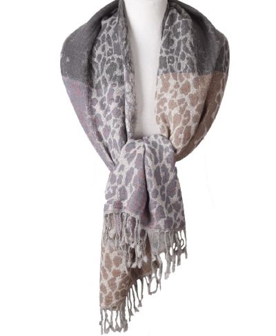 Dubbelgeweven wollen pashmina sjaal - panterprint