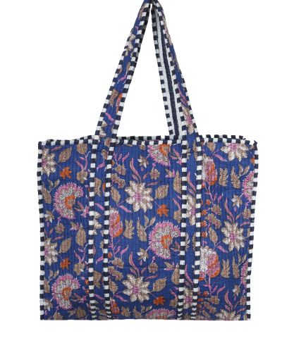 Gewatteerde shopper in donkerblauw met bloemenprint