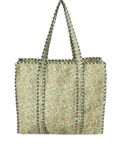 Gewatteerde schoudertas/shopper in zachtgroen