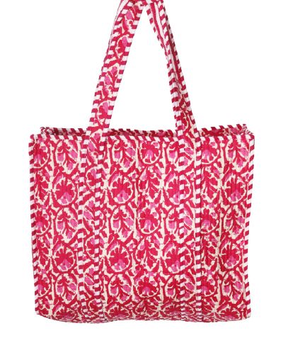 Gewatteerde schoudertas/shopper met floral in roze