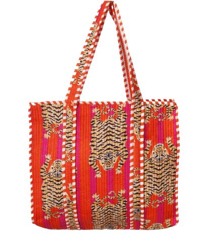 Gewatteerde schoudertas/shopper met tijgerprint