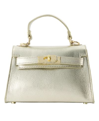 Livia metallic lederen handtas in zachtgoud