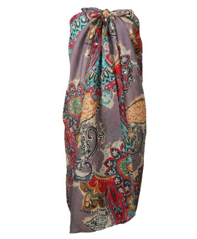 Grijze sarong met paisley- en bloemenprint 