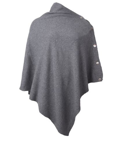 Kasjmier-blend poncho in grijs met knopen