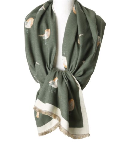 Wol-blend XL sjaal met vogelprint