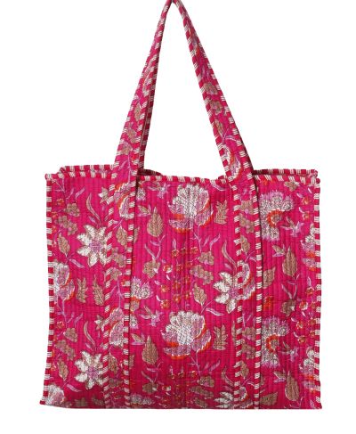 Gewatteerde shopper/schoudertas in hardroze met bloemenprint