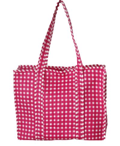 Gewatteerde schoudertas/shopper met ruitjes in roze