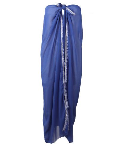 Jeansblauwe crêpe voile pareo met een zilver sierbandje