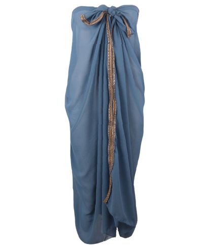 Denimblauwe crêpe voile pareo met goudkleurige