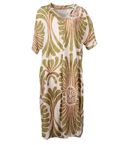 Overhemd jurk met ornament print in olijfgroen