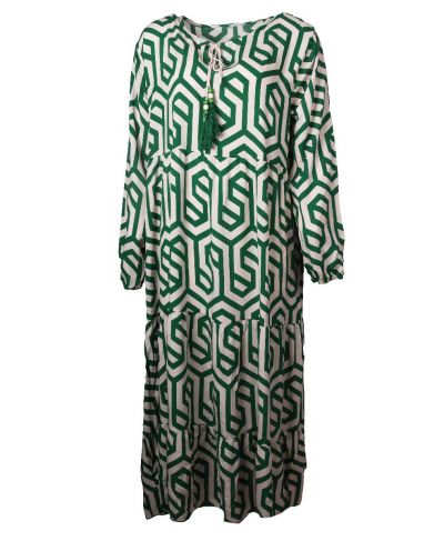 Maxijurk met ornament print in groen