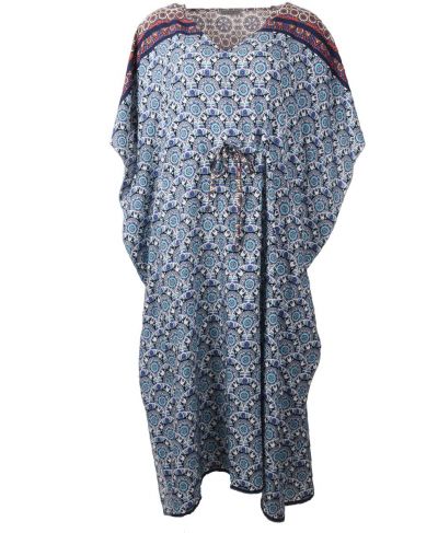 Kaftanjurk met ornament print in blauw en grijs