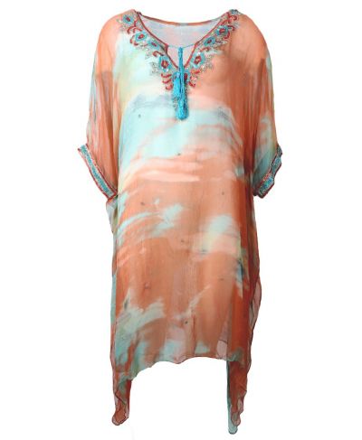 Voile kaftan in de kleur zalm en mintgroen