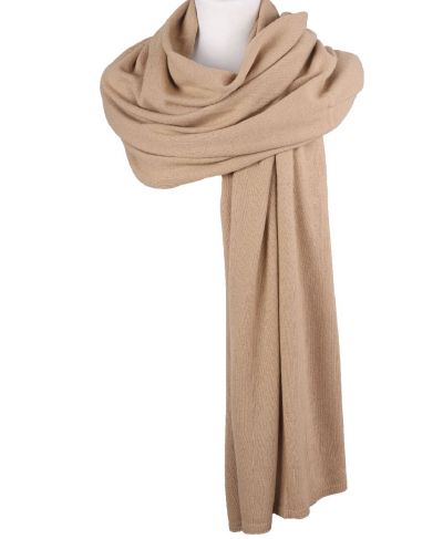 Kasjmier-blend sjaal/omslagdoek in camel