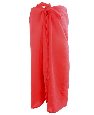 Katoenen sarong in koraalroze met kwasten franje