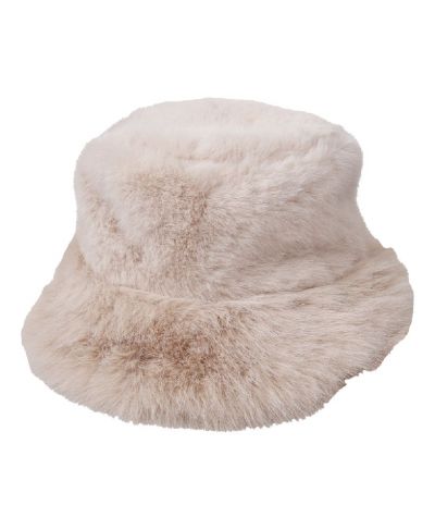 Imitatie kunstbont buckethat -lichtbeige