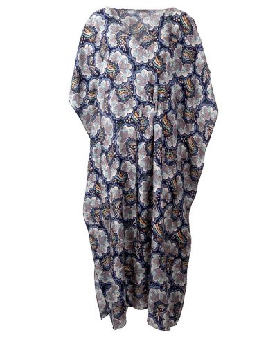 Blauwe kaftan met floral print