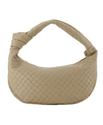 Leder gevlochten handtas in taupe