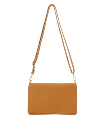 Leren fold-over clutch in cognac