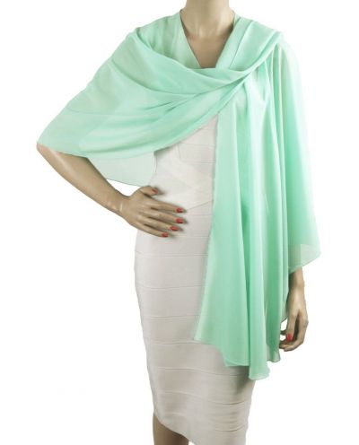 Soepelvallende mintgroene crêpe voile cape stola