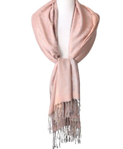 Pashmina sjaal in licht-oudroze met floral patroon