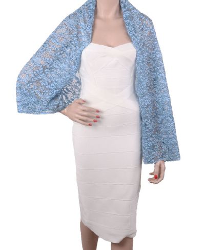 Lichtblauwe kanten bolero stola met bloemmotief