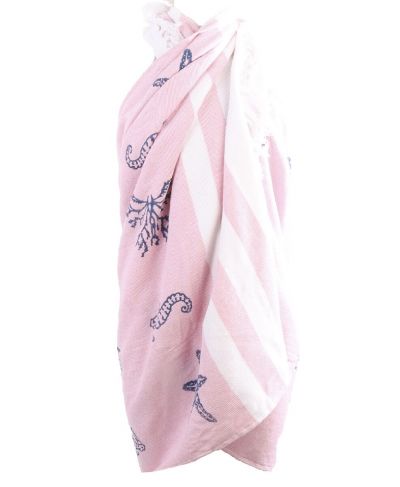 Lichtroze hamamdoek met zeesterrenprint
