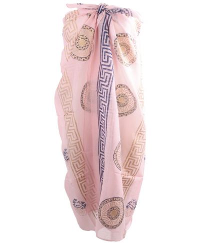 Lichtroze sarong met Griekse ornamenten print 