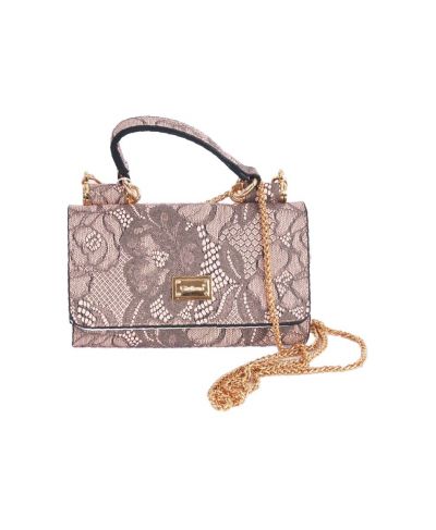 Lichtroze clutch met print van kant