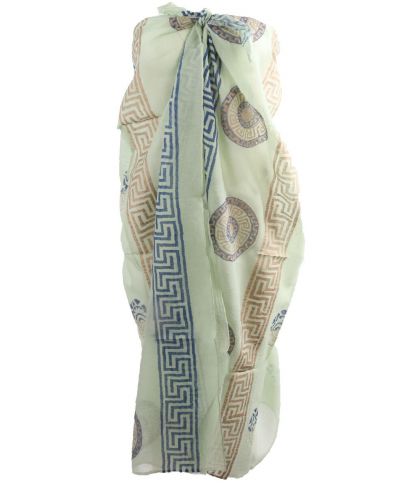 Lichtgroene sarong met Griekse ornamenten print 