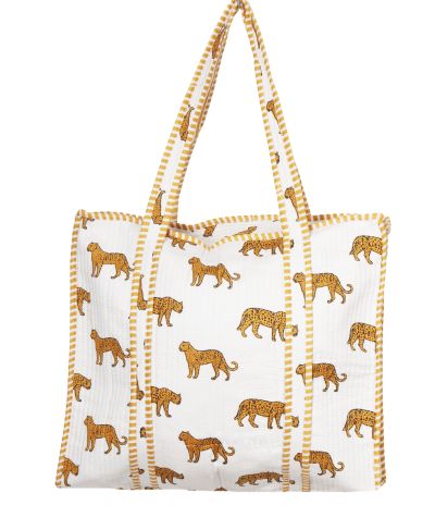 Gewatteerde schoudertas/shopper met luipaardjes