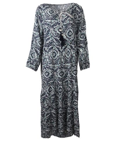 Maxi-jurk met donkerblauwe en groene floralprint