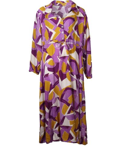 Maxi-jurk met grafische print in okergeel en paars