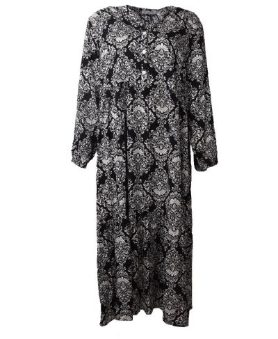 Zwarte maxi-jurk met klassieke ornament print in wit