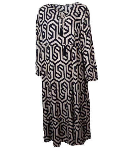 Maxijurk met ornament print in marineblauw