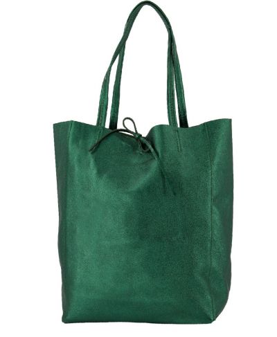 Lederen shopper in metallic groen
