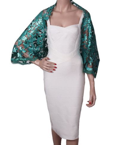 Turquoise bolero stola met driekwart mouwen 