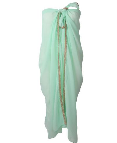 Mintrgroene crêpe voile pareo met sierbandje