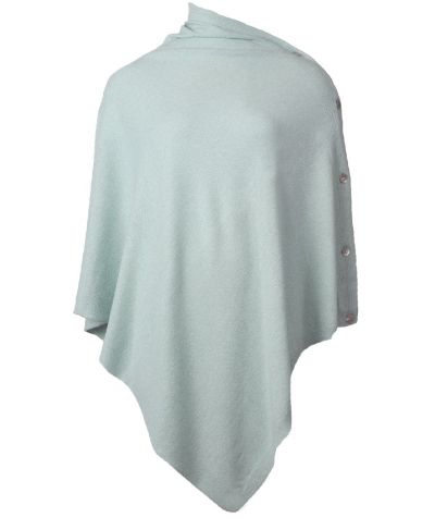 Mintgroene kasjmier-blend poncho met knopen