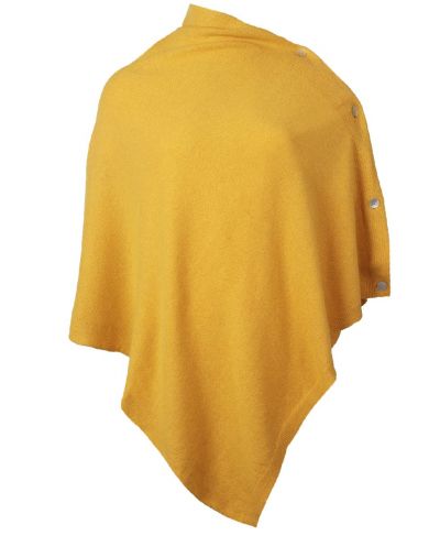 Okergele kasjmier-blend poncho met knopen