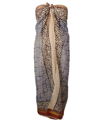 Katoenen sarong met mozaïek print in blauw en zwart
