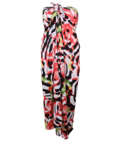 Pareo met rozen print zalm en groen