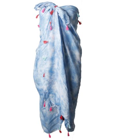 Blauwe sarong met kwastjes