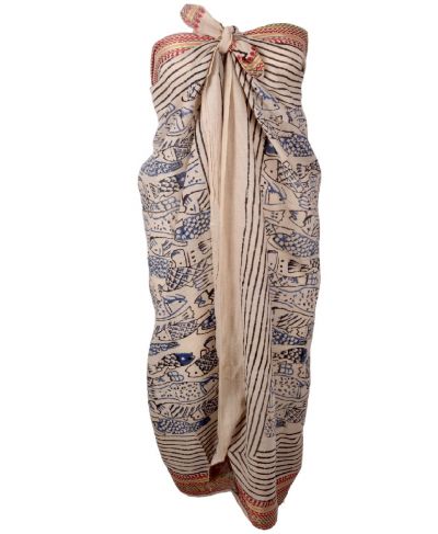 Katoenen sarong met visjes print in blauw
