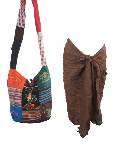 Set van strandtas en pareo in bruin