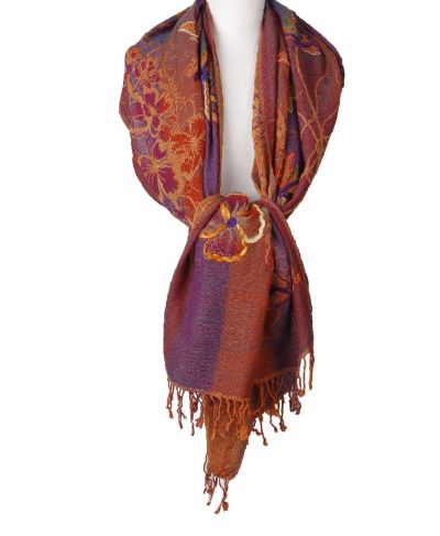Wollen pashmina sjaal in paars en oranje