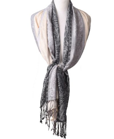 Pashmina sjaal in lichtbeige en grijs
