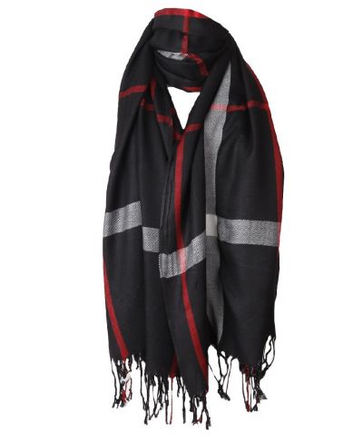  Pashmina sjaal in zwart met klassiek ruitpatroon