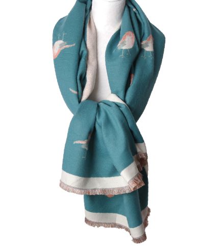 Wol-blend XL sjaal met vogelprint